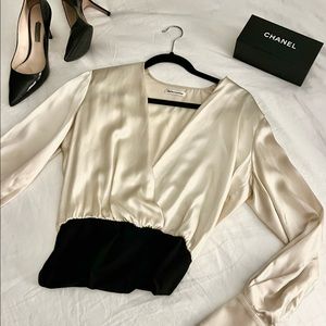 {reformation} silk v-neck blouse bodysuit.